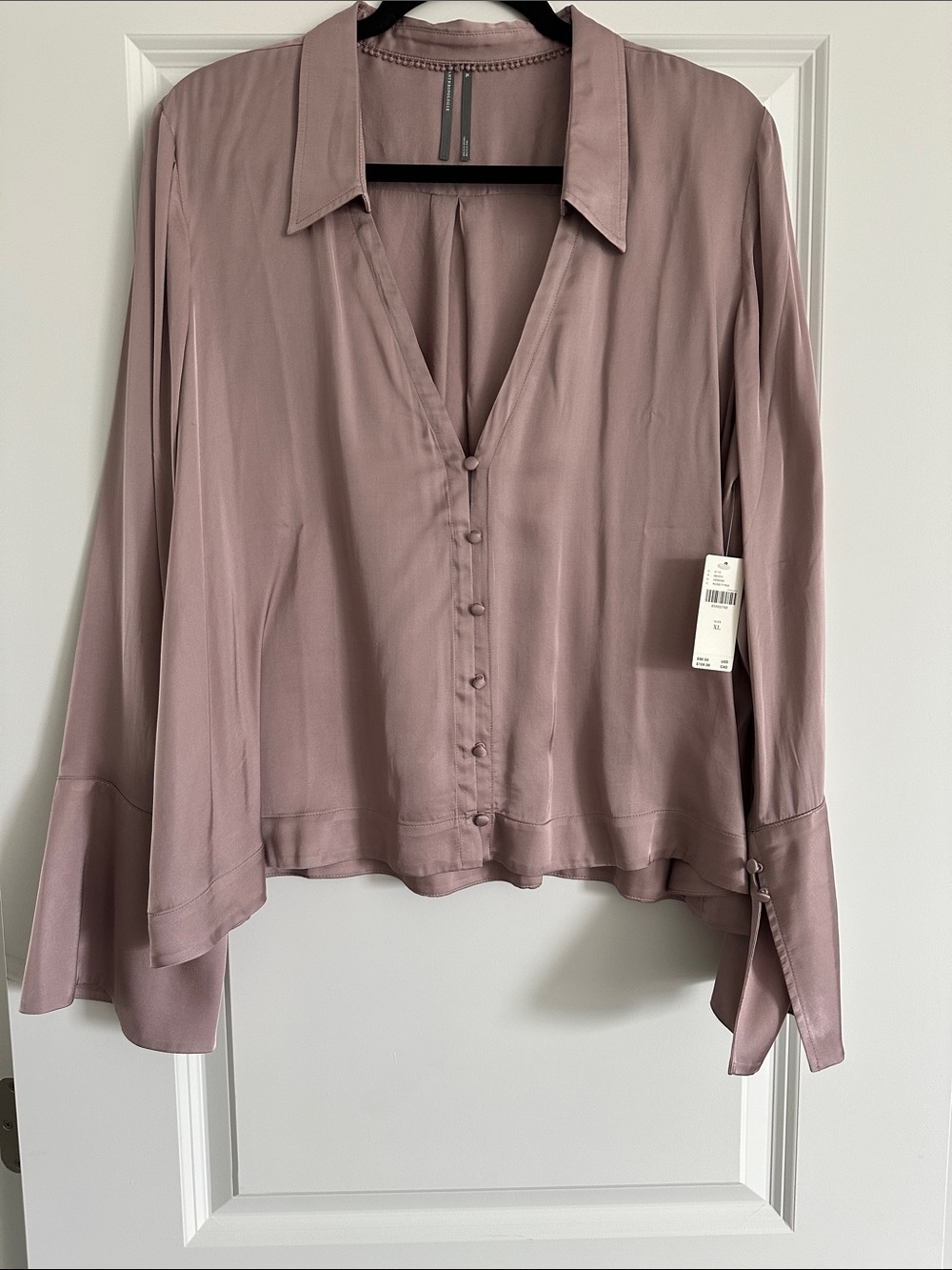 Anthropologie Mauve Button-Front V-Neck Blouse